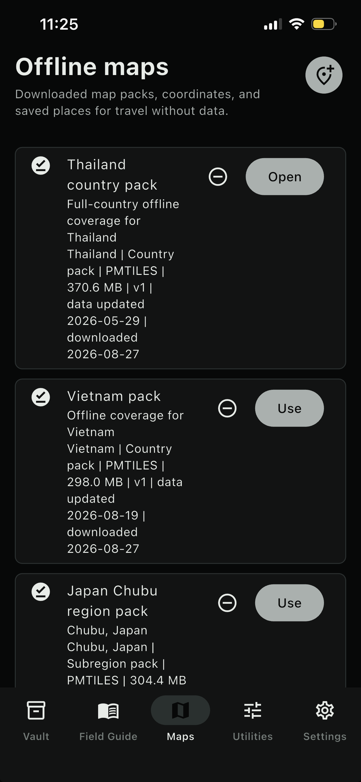 Wayvault downloaded offline map packs