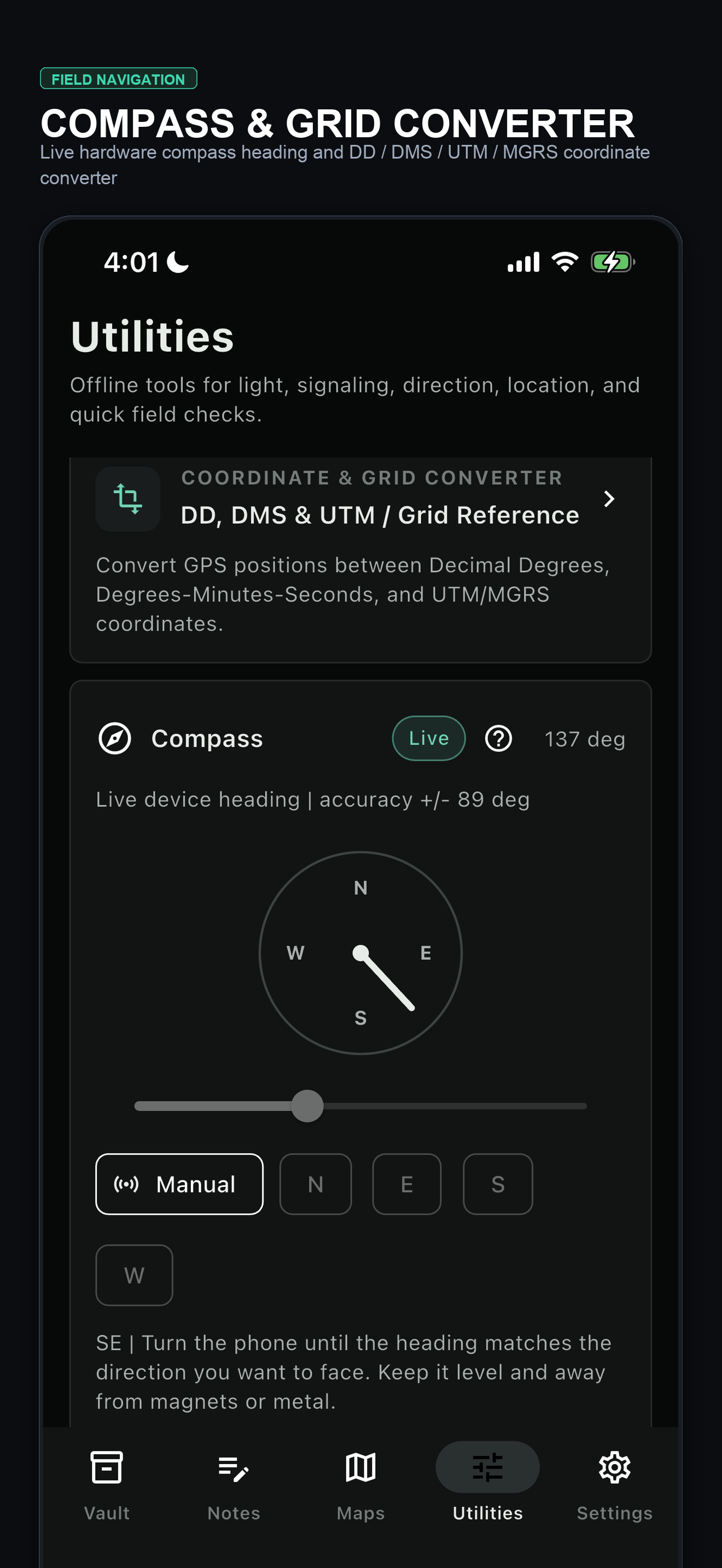Wayvault Compass and Coordinate Converter screenshot