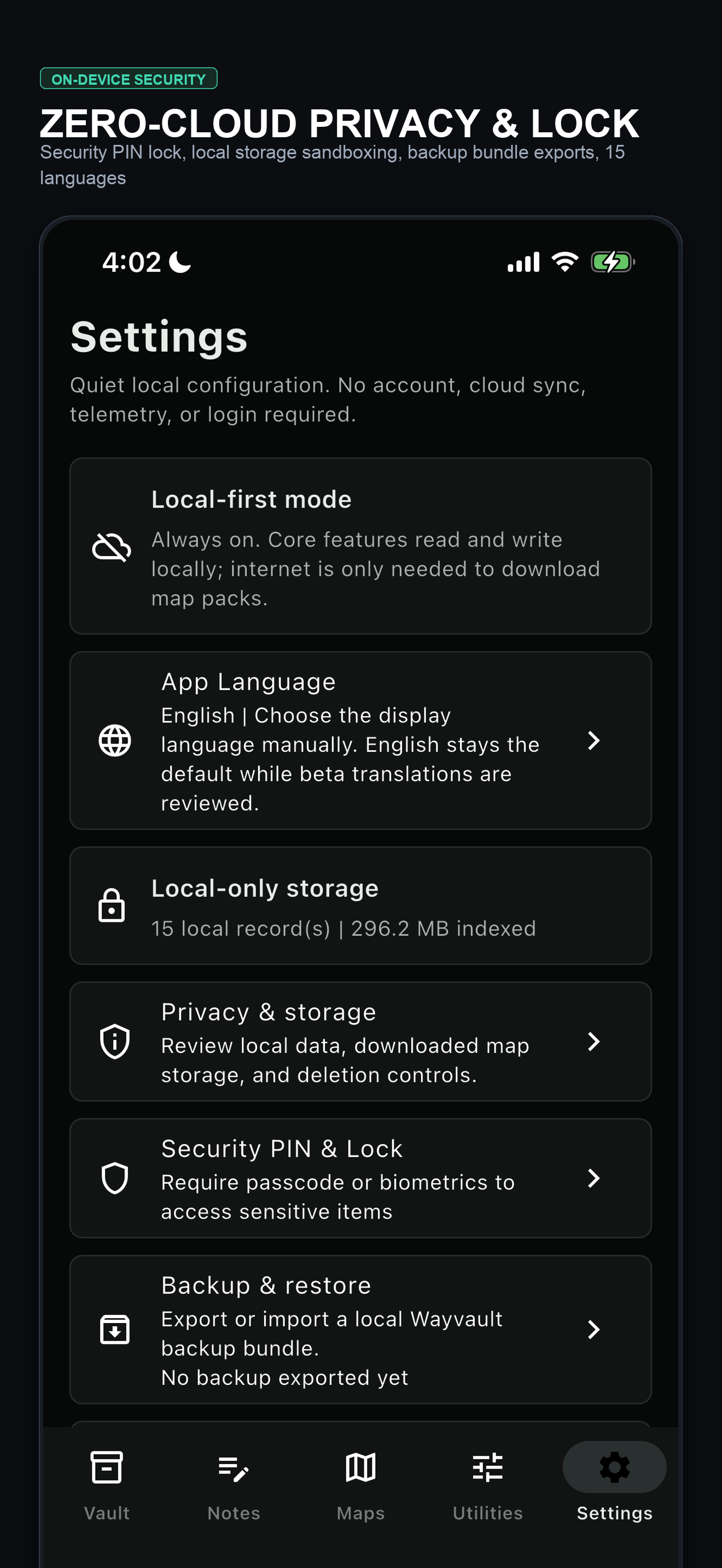 Wayvault Zero-Cloud Privacy and Security Lock screenshot